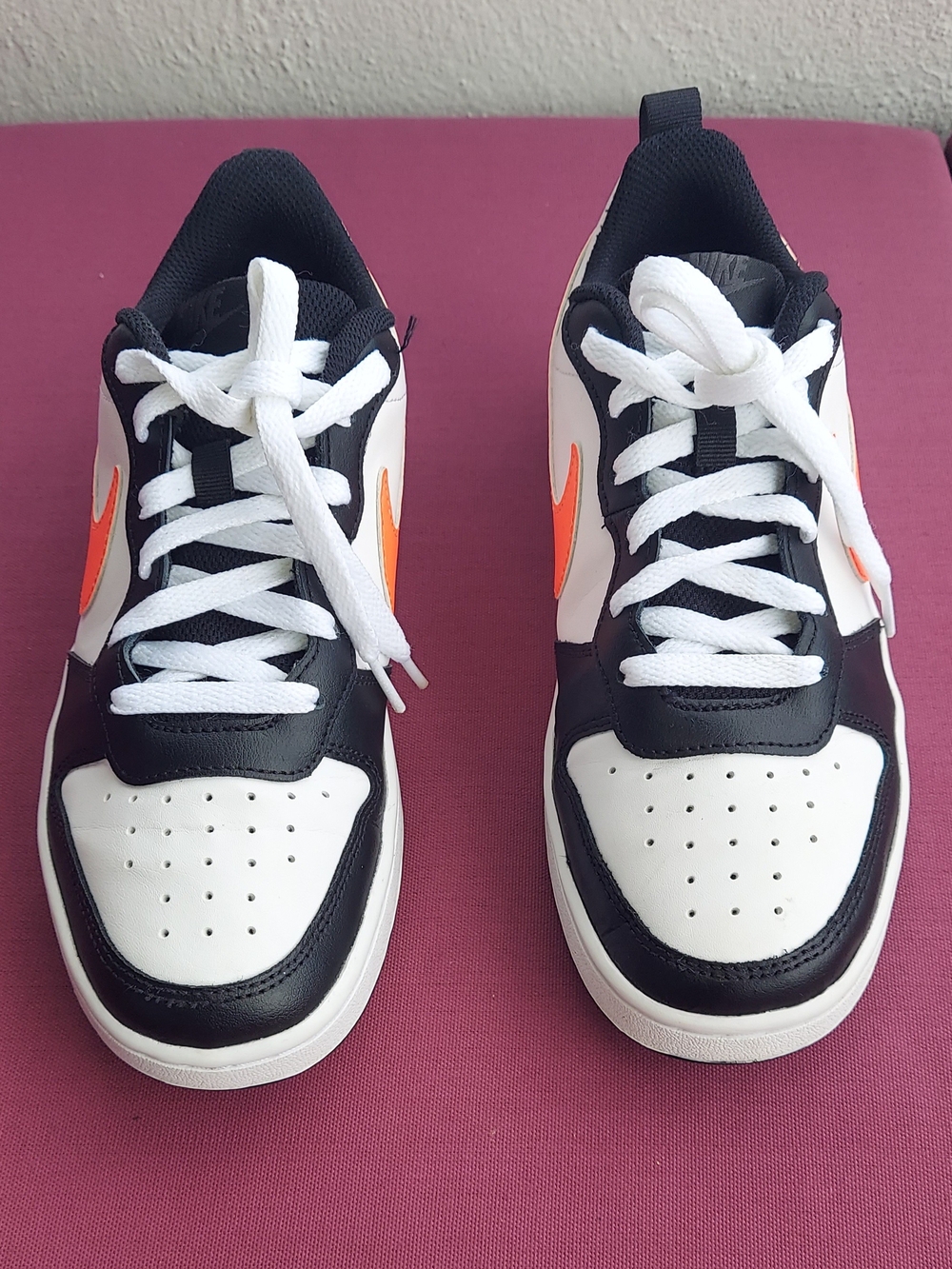 Black & White Nike Court Borough with Orange Swoosh - Size 6Youth Athletic Shoes